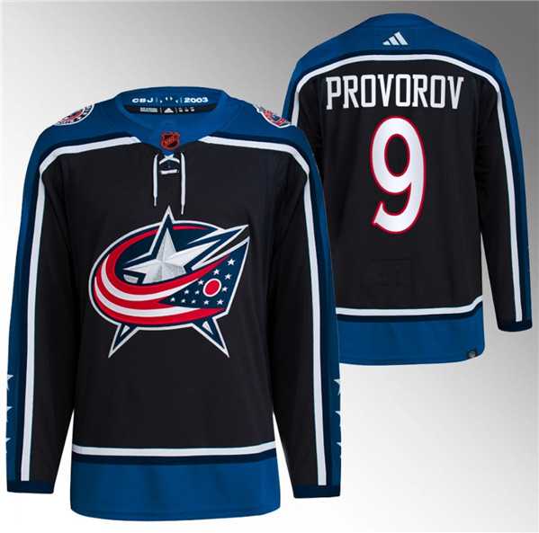 Mens Columbus Blue Jackets #9 Ivan Provorov Black 2022-23 Reverse Retro Stitched Jersey